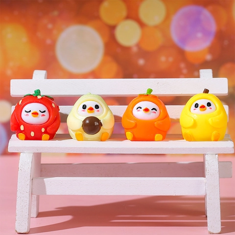 Cute Cartoon Fruit Bird Resin Figurines Mini Micro Landscape Desktop Decor Good Luck Fruit Doll For Home Office Decoration