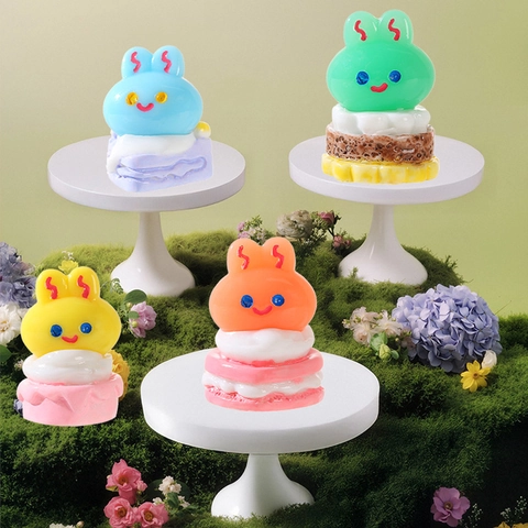 Cute Cartoon Resin Rabbit Cake Miniatures 3D Dessert Animal Figurines For DIY Cream Glue Craft Micro Landscape Home Decor