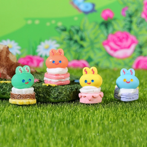 Cute Cartoon Resin Rabbit Cake Miniatures 3D Dessert Animal Figurines For DIY Cream Glue Craft Micro Landscape Home Decor