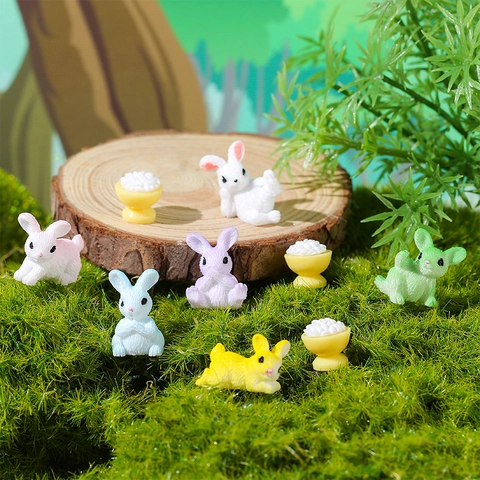 Kleurrijke Miniatuur Konijn Beeldje Hars Kleine Konijn Standbeeld Micro Landschap Ornament Voor Potplanten Kantoor Decoratie