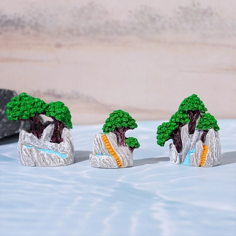 New Chinese Style Miniature Rockery Pine Tree Resin Figurine Micro Landscape Bonsai Decoration Desk Ornament Garden Decor