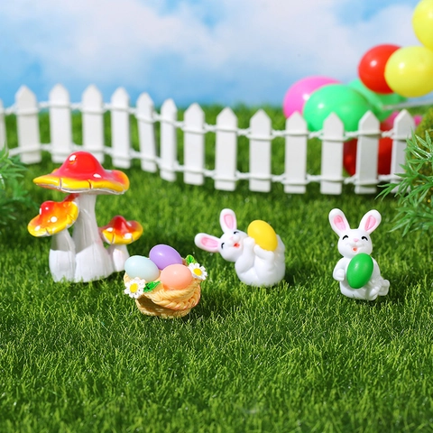 Miniatur Osterhase Kaninchen Figuren Mit Bunten Eiern Harz Pilz Blumenkorb Vogelnest Desktop Deko Ornamente