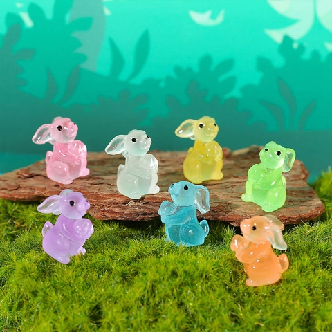Luminous Resin Rabbit Ornaments Glow In The Dark Colorful Miniature Bunny Figurine For Micro Landscape Garden Decor Accessories