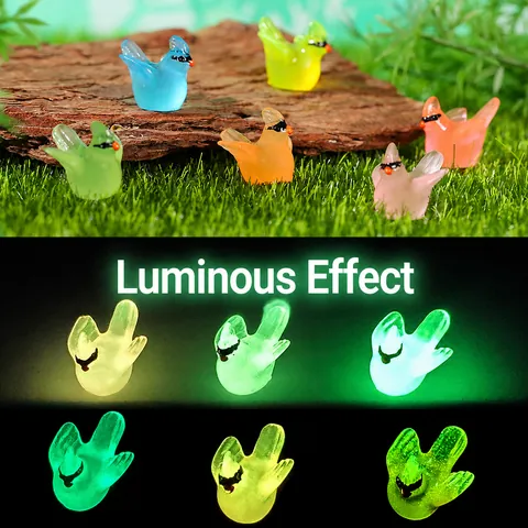 Luminous Bird Resin Micro Landscape Ornament Mini Glow In The Dark Bird Figurines With Sunglasses For DIY Garden Decor