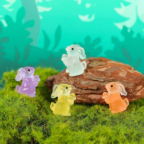 Luminous Resin Rabbit Ornaments Glow In The Dark Colorful Miniature Bunny Figurine For Micro Landscape Garden Decor Accessories