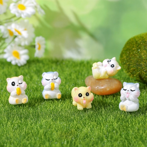 Mini Resin Animal Figurines Cute Cat Squirrel Statues Miniature Landscape Decor For DIY Terrarium Fairy Garden Desktop Car Ornaments Gift