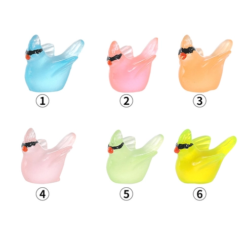 Luminous Bird Resin Micro Landscape Ornament Mini Glow In The Dark Bird Figurines With Sunglasses For DIY Garden Decor