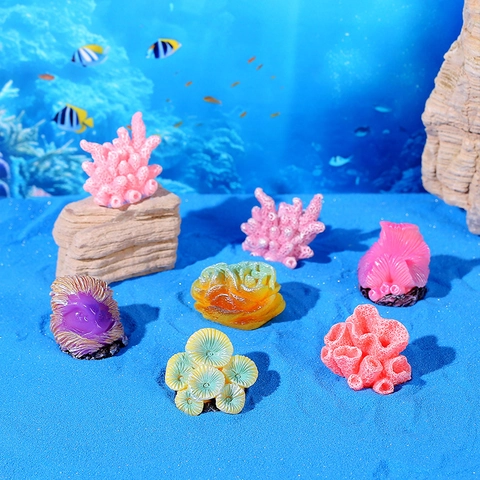 Juego de Decoración de Paisaje de Acuario de Resina Artificial Adornos Coloridos Vida Marina Artesanía de Resina en Miniatura para Escena Subacuática