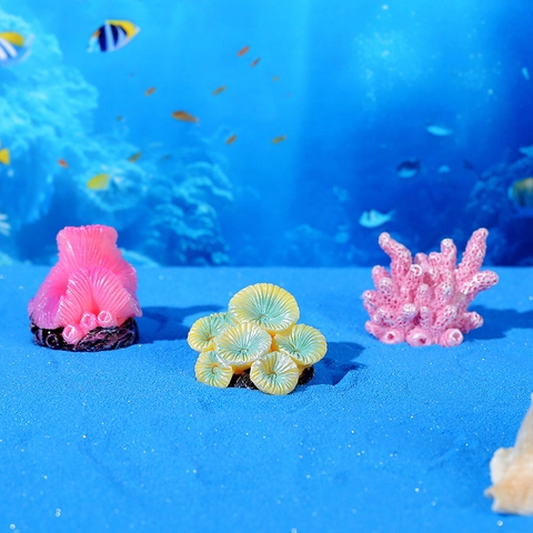 Juego de Decoración de Paisaje de Acuario de Resina Artificial Adornos Coloridos Vida Marina Artesanía de Resina en Miniatura para Escena Subacuática
