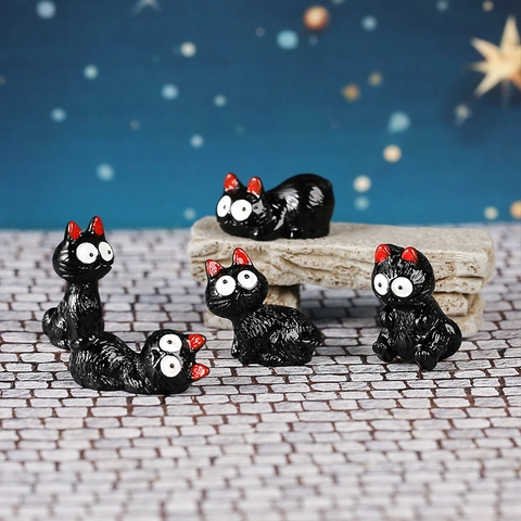 Halloween Black Cat Miniature Landscape Resin Figurines Cartoon Animal Mini Ornaments For Fairy Garden Home Desktop Decor
