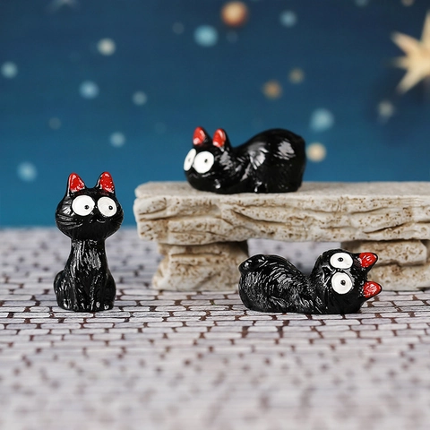 Halloween Black Cat Miniature Landscape Resin Figurines Cartoon Animal Mini Ornaments For Fairy Garden Home Desktop Decor