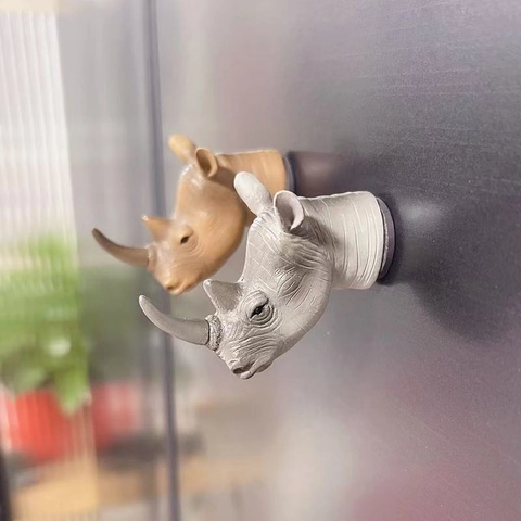 Imanes de Nevera Creativos de Resina Cabeza de Animal 3D Realista León Rinoceronte Perro Cabra Pegatinas Magnéticas Decoración Hogar