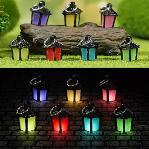 Luminous Miniature Lantern Flower Stakes Shepherd Hook Resin Fairy Garden Micro Landscape Decoration DIY Pot Plant Decor