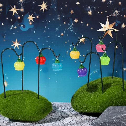 Glow In The Dark Lantern Flower Pick Resin Miniature Moss Micro Landscape Decoration Garden Landscaping Ornament For Home Outdoor Decor