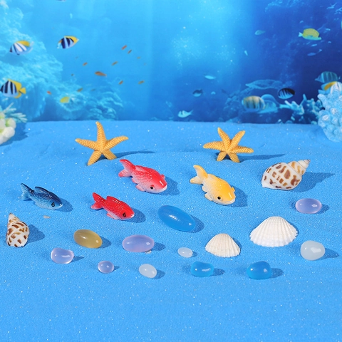 Resin Ocean Style Mini Fish Starfish Shell Figurines Micro Landscape Ornaments Aquarium Fish Tank Decoration Home Decor