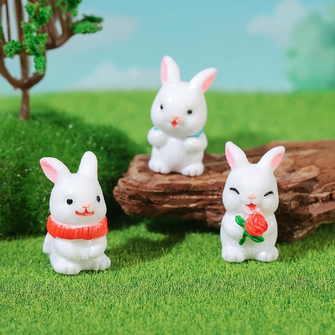 Cute Mini Rabbit Resin Figurine Micro Landscape Ornament For Desktop Garden Home Decor Animal Bunny Statue Cake Topper