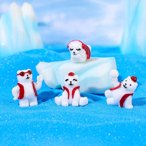 Cartoon Polar Bear Miniature Figurine Resin Ornament DIY Fairy Garden Dollhouse Decor Cute Animal Desktop Statue Home Decoration