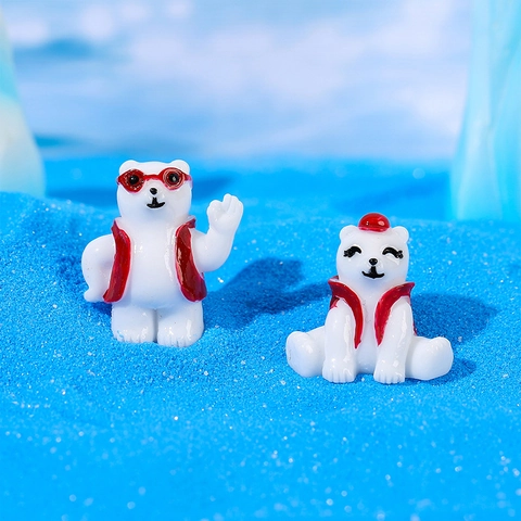 Cartoon Polar Bear Miniature Figurine Resin Ornament DIY Fairy Garden Dollhouse Decor Cute Animal Desktop Statue Home Decoration