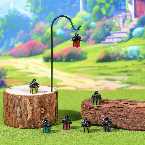 Luminous Miniature Pavilion Lantern Garden Stake Resin Micro Landscape Decor Glow In The Dark Fairy Garden Ornament Accessory