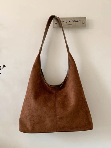 Bolso Hobo Retro Gran Capacidad de Antelina Minimalista Bolso de Hombro para Mujer Bolso Tote Diario Color Sólido Versátil