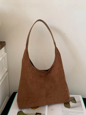 Bolso Hobo Retro Gran Capacidad de Antelina Minimalista Bolso de Hombro para Mujer Bolso Tote Diario Color Sólido Versátil