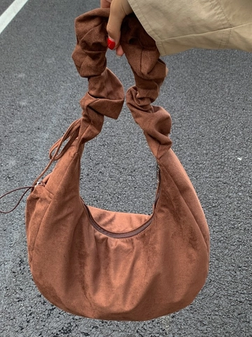 Damen Umhängetasche Große Kapazität Vintage Stoff Wildleder Textur Koreanischer Stil Hobo Tote Bag Mit Gefaltetem Schultergurt Kordelzug Achseltasche