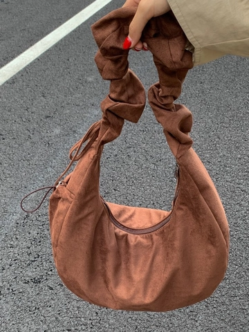 Damen Umhängetasche Große Kapazität Vintage Stoff Wildleder Textur Koreanischer Stil Hobo Tote Bag Mit Gefaltetem Schultergurt Kordelzug Achseltasche