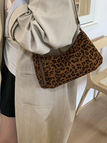 Damen Retro Hobo-Tasche Mit Leopardenmuster Wildlederoptik Kleine Schultertasche Lässige Unterarm-Umhängetasche Mit Riemen