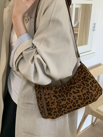 Damen Retro Hobo-Tasche Mit Leopardenmuster Wildlederoptik Kleine Schultertasche Lässige Unterarm-Umhängetasche Mit Riemen