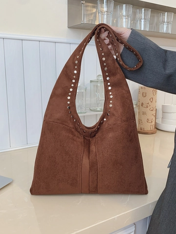 Bolso Tote con Efecto de Gamuza Retro para Mujer Gran Capacidad Bolso de Hombro con Remaches Vintage Urbano Minimalista
