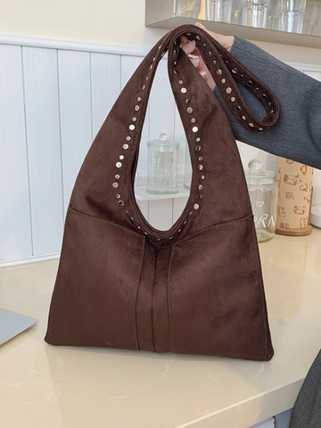 Bolso Tote con Efecto de Gamuza Retro para Mujer Gran Capacidad Bolso de Hombro con Remaches Vintage Urbano Minimalista
