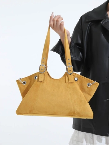 Grand Sac Cabas Vintage pour Femme PU Aspect Daim Sac à Épaule Avec Oeillets Métalliques Bandoulière Réglable Sac Trajet