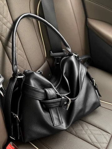 Borsa a Tracolla in Pelle PU a Trama Litchi Grande Capacità Vintage Fibbia Decor Borsa Moto Tote Crossbody Donna Quotidiano