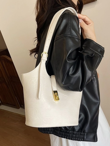 Urban Minimalistisch Große Kapazität PU Leder Eimer Shopper Tasche Damen Metallschloss Schick Pendeln Schultertasche