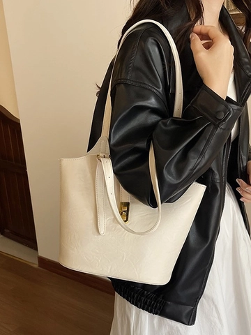 Urban Minimalistisch Große Kapazität PU Leder Eimer Shopper Tasche Damen Metallschloss Schick Pendeln Schultertasche