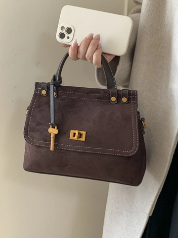 Minimalistische PU Leder Kleine Quadratische Tasche Für Damen Retro Frosted Kontrastnähte Henkeltasche Schulter Umhängetasche Mit Schlüsselanhänger Drehverschluss