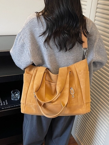 Retro Große Kapazität PU Matt Tragetasche Damen Pendeln Umhängetasche Mit Verstellbarem Gurt Mehrfachtaschen Handtasche