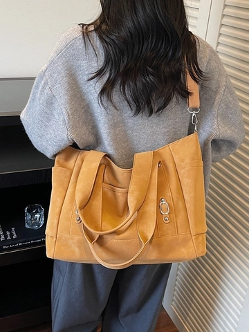 Retro Große Kapazität PU Matt Tragetasche Damen Pendeln Umhängetasche Mit Verstellbarem Gurt Mehrfachtaschen Handtasche