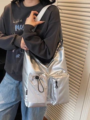 Oxford Cloth Shoulder Bag For Women Large Capacity Multi Pocket Drawstring Zipper Crossbody Bag Work School Travel Tote