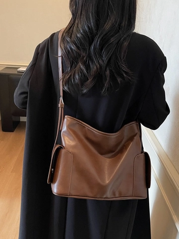 Borsa a Spalla Minimalista in Pelle PU Per Donna Grande Borsa Tote Commuter Con Tasche Laterali Borsa a Tracolla