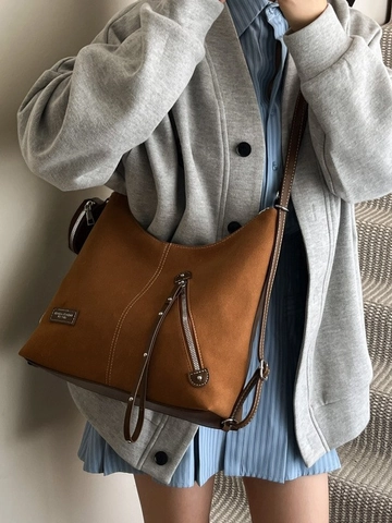Sac à Épaule en Cuir PU Mat Vintage de Grande Capacité pour Femmes Sac Cabas avec Surpiqûres Contrastées avec Petit Porte-monnaie Rond