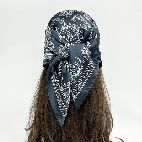 Damen Satin Quadratischer Schal Elegant Paisley Mandala Druck Haarschmuck Stirnband Halstuch Sonnenschutz Reisen Mode Schal