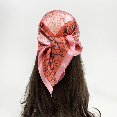 Vintage Floral Bird Print Satin Square Scarf For Women Versatile Luxury Silk Like Headscarf Hair Bandana Neckerchief