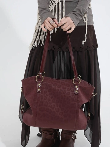 Vintage Leopardenmuster Große Kapazität Einkaufstasche Für Damen Wildleder PU Leder Umhängetasche Mit Gold Hardware