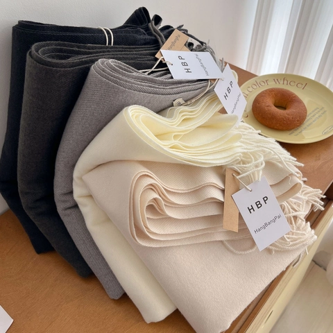 Women's Solid Color Scarf Winter Warm Imitation Cashmere Scarf With Tassel Simple Fashion Versatile Neck Warmer Shawl Long Scarf