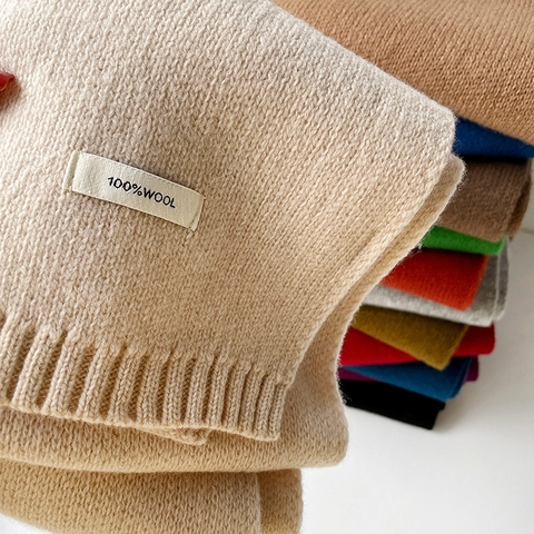 Winter Solid Color 100% Wool Scarf For Women Men Warm Knitted Neck Warmer Soft Pashmina Shawl Elegant Daily Accessories