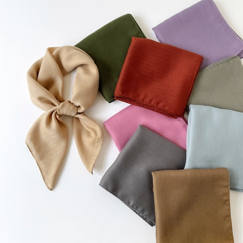 Elegant Herringbone Pattern Satin Square Scarf Luxury Solid Color Hijab For Women Lightweight Headscarf Daily Travel Accessory