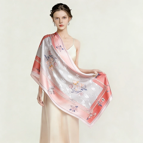 Vintage Blumendruck Satin Schal Für Damen Elegant Groß Weich Langwickelschal Sonnenschutz Dekoratives Tägliches Reiseaccessoire