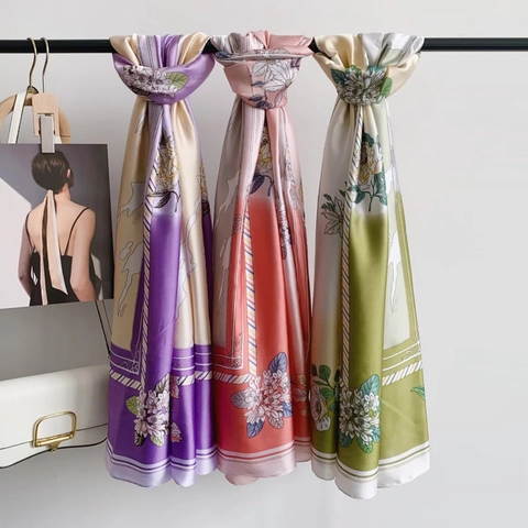 Vintage Blumendruck Satin Schal Für Damen Elegant Groß Weich Langwickelschal Sonnenschutz Dekoratives Tägliches Reiseaccessoire