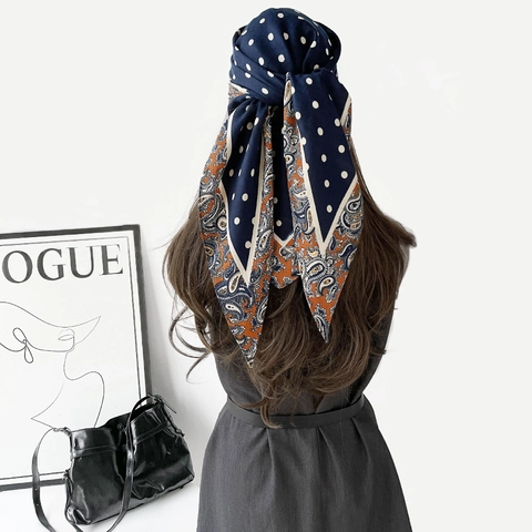 Women Vintage Paisley Polka Dot Triangle Scarf Satin Herringbone Print Headscarf Multi-functional Neck Scarf Hair Accessory